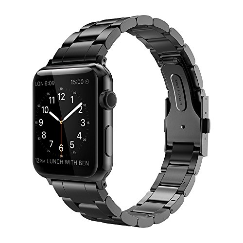 Simpeak Correa Compatible con Apple Watch 6/SE/5/4/3/2/1 Correa 42mm de Acero Inoxidable de Banda de la Muñeca con Metal Corchete Compatible con Apple Watch 42mm, Negro