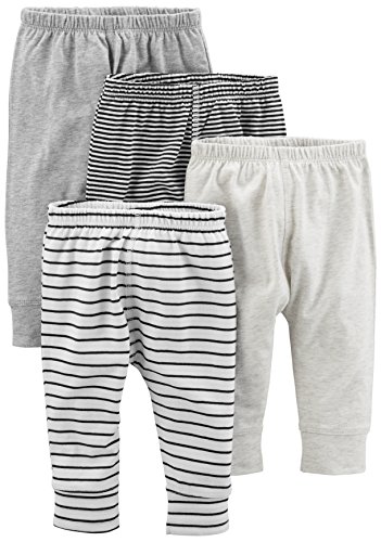 Simple Joys by Carter's Baby paquete de 4 pantalones ,Gray/Gray Stripe ,0-3 Meses