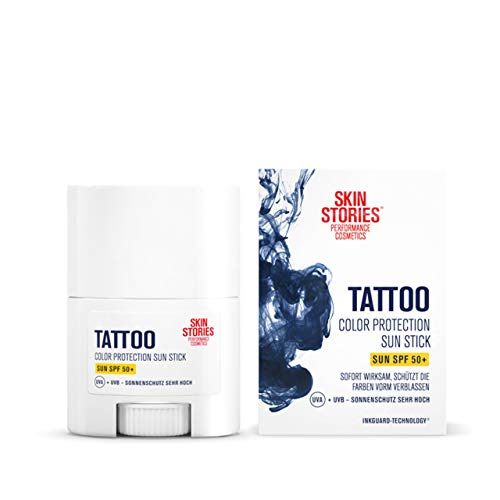 Skin Stories Color Protection Sun Stick (1 x 15 ml), protección solar con SPF 50+ para el cuidado del tatuaje, crema solar protege los tatuajes de la decoloración