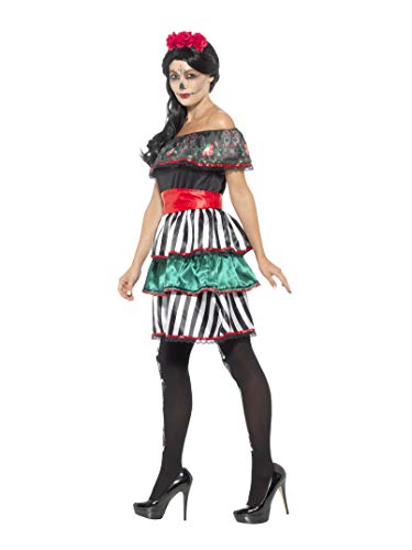 Smiffys-48077M Disfraz de señorita del día de Muertos, con Vestido, cinturón y diad, Multicolor, M-EU Tamaño 40-42 (Smiffy'S 48077M)