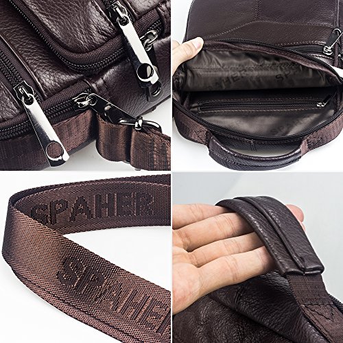 SPAHER IPAD Bolso de cuero Bolso De mano de los hombres del trabajo Hombro del negocio del morral Backpack Crossbody Bolso ocasional del recorrido de la honda del totalizador Grande