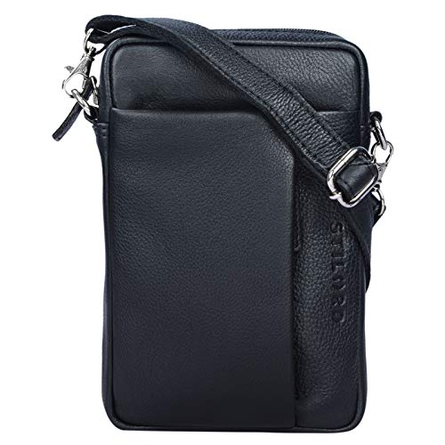 STILORD 'Fiete' 2-en-1 Bolso Bandolera Piel/Bolso Mano Hombre Piel Vintage Bolso Mensajero pequeño Bolso Mano con asa de Cuero auténtico, Color:Negro