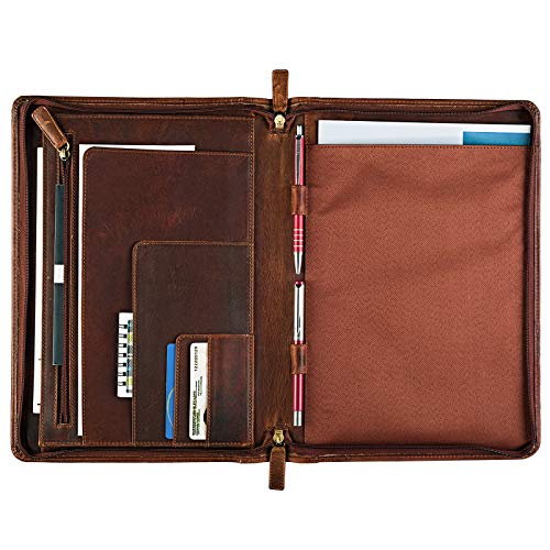 STILORD 'Julius' Portadocumentos de Cuero Estilo Vintage para conferencias Negocios o Trabajo Carpeta Organizador o clasificador DIN A4 de Piel auténtica, Color:Kara - Cognac