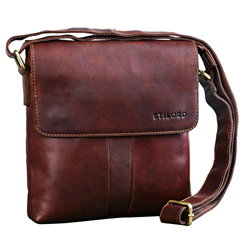 STILORD 'Lian' Vintage Bolso de Hombro de Cuero Marrón Bolso Bandolera Mediano para Hombres Mujeres Bolso Mensajero para Tablet de 10.1' de Piel Auténtico, Color:Cognac marrón Oscuro