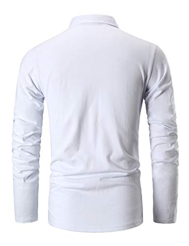 STTLZMC Casual Polo Hombre Mangas Largas Camisetas Deporte Algodón Clásico Plaid Cuello,Blanco,Large