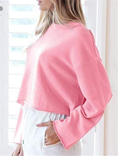 Sudadera Short Mujer Camisa Manga Redondo Cuello De Larga Agujeros Cher Sudadera De Joven Manga Larga Sudaderas Sudaderas Crop Tops Casual Women (Color : Pink, Size : S)