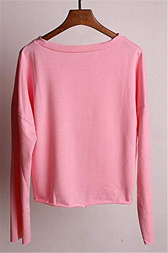 Sudadera Short Mujer Camisa Manga Redondo Cuello De Larga Agujeros Cher Sudadera De Joven Manga Larga Sudaderas Sudaderas Crop Tops Casual Women (Color : Pink, Size : S)