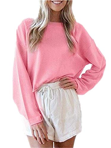 Sudadera Short Mujer Camisa Manga Redondo Cuello De Larga Agujeros Cher Sudadera De Joven Manga Larga Sudaderas Sudaderas Crop Tops Casual Women (Color : Pink, Size : S)