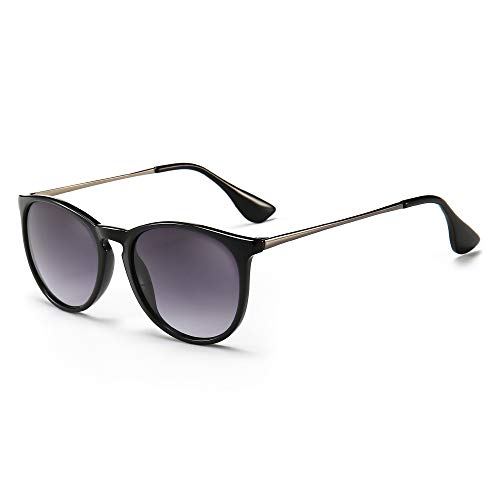 SUNGAIT Clásico Retro Gafas de sol Redondas Mujer Hombre Unisex 100% protección UVA Liso Negro/Gradiente Gris 1567