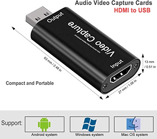 Tarjetas de Captura de Vídeo de Audio, HDMI a USB 2.0, Alta Definición 1080p 30 fps. Graba Directamente en el Ordenador para Juegos, Streaming, Enseñanza, Videoconferencia, Transmisión en Vivo