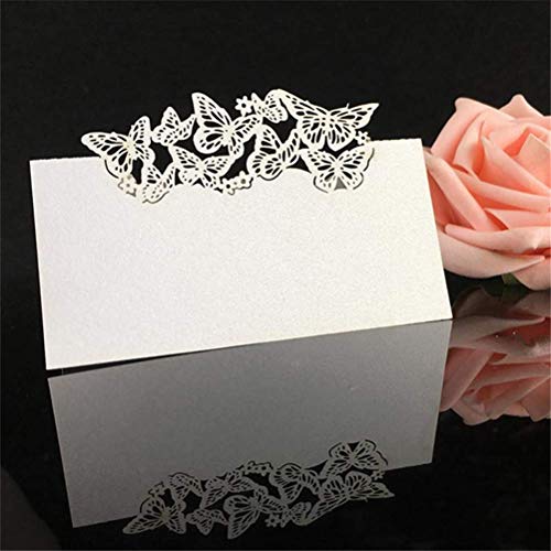 Tarjetas de Lugar Mesa 100 piezas 2 * 9cm Blanco Perla Mariposa Tarjetas de Nombre Lugar para Decoración de Fiesta de Boda