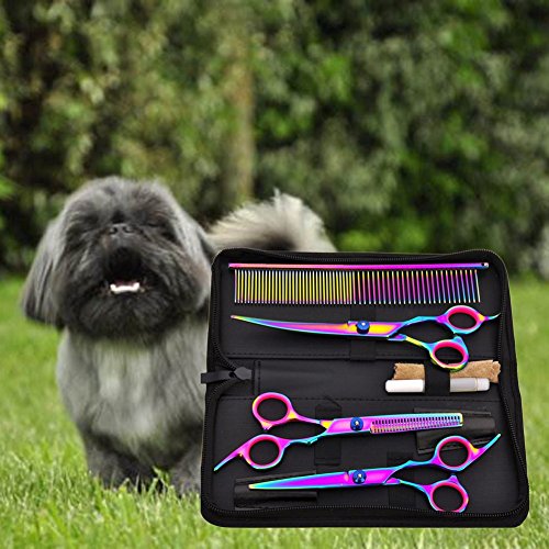 Teabelle Tijeras para la preparación del Perro Colorido Conjuntos de Corte de Pelo de Mascota 4 Kits de Tijeras curvadas Aseo de Mascotas (Punto)