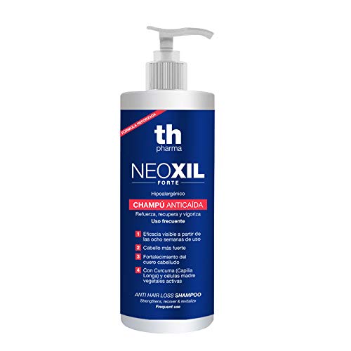 Thader Th Pharma - Champú Neoxil Forte Anti-Caída Hipoalergénico/Champú Anticaída Sin Parabenos con Curcuma y Células Madre Vegetales Activas Efecto Fortalecedor, 400 ml