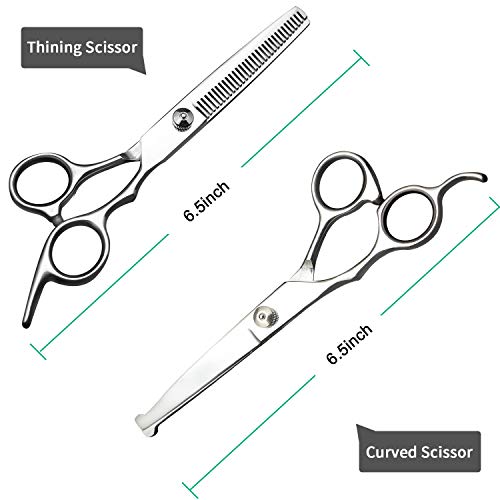 Tijeras de Perro, 5 Herramientas para Cortar el Pelo a Mascotas, Kit de Peluquería Canina Perros y Gatos Corte Professional Acero Inoxidable Tijeras Curvas