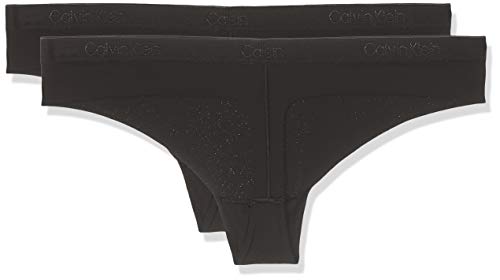 Tommy Hilfiger Thong 2PK Tanga, Negro (Black/Black 001), tamaño Fabricante : X-Small para Mujer