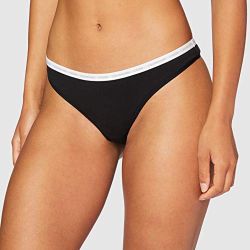 Tommy Hilfiger Thong 2PK Tanga, Negro (Black/Black 001), tamaño Fabricante : X-Small para Mujer