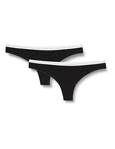 Tommy Hilfiger Thong 2PK Tanga, Negro (Black/Black 001), tamaño Fabricante : X-Small para Mujer