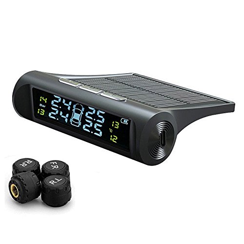 TOOGOO Sistema de alarma monitor de presion de neumaticos del coche inalambrico TPMS de coche de energia solar Pantalla LCD