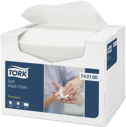 Tork 742100 - Pack de 135 paños para lavado, franelas extra suaves de 1 capa, 19.2 x 30 cm, color blanco