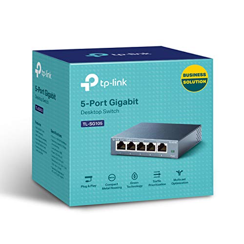 TP-Link TL-SG105 - Switch 5 Puertos 10/100/1000 MBps Switch ethernet, Switch gigabit, Indicador del estado, acero inoxidable con Super disipación de calor, IGMP snooping, QoS, Negro