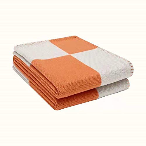 TTZY Letra H Manta Suave de Punto de Lana y Cachemira marrón Gris para Adultos Manta de Tela Escocesa teñida con Hilo de Tiro Regalos para Amigos, Naranja, 130X180Cm