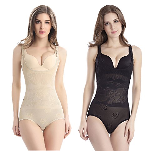 Tuopuda Body Faja Reductora Mujer Abdomen con Gancho,cómodo y Ligero Corsé Faja para presumir de Buena Figura sin Costuras (XL (Waist 23.8-28.9 Inch), 1 Beige+ 1 Negro)