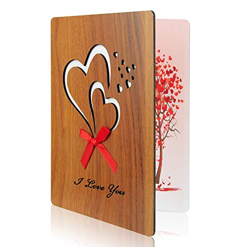 TUPARKA I Love You Card Tarjeta de felicitación de imitación de madera para aniversario, día de San Valentín, cumpleaños, bodas y ocasiones especiales