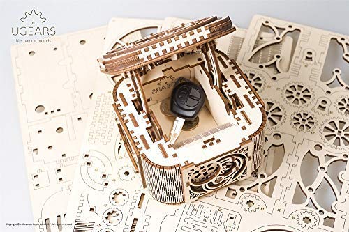 UGEARS Cofre del Tesoro con Llave - Caja Joyero Kit Modelo mecánico Puzzle de Madera 3D Rompecabezas