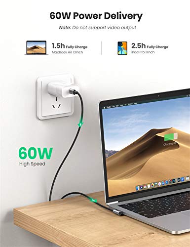 UGREEN Cable USB C a USB C PD Carga Rapida 20V 3A 60W Cargador USB Tipo C 90 Grados PowerDelivery para Macbook Pro 2019, MacBook Air, iPad Pro 2020, Xiaomi Mi 10, Samsung S20 S10, Huawei P40, 2 Metros