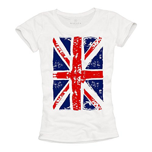 Union Jack - Camiseta con Bandera de Inglesa para Mujer - Blanca M