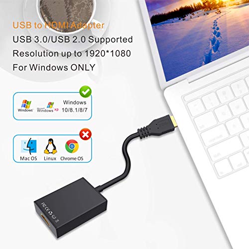 USB a HDMI Adaptador,Ablewe USB 3.0/2.0 a HDMI HD1080P Audio Video Convertidor Cable para PC Laptop Projector HDTV Compatible con Windows XP / 10 / 8.1 / 8/7