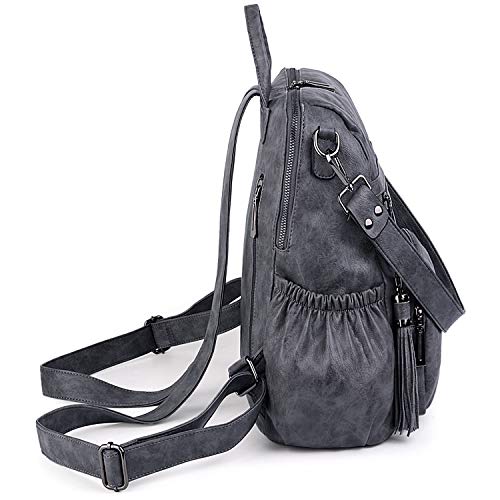 UTO - Bolso Mochila de Mujer Cuero Sintético Bolso Bandolera Bolso Escolar con Bolsillos Laterales con Borlas Gris 1