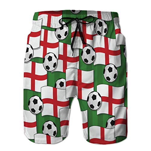 vbndfghjd Pantalones Cortos de Playa Pantalones Bañador con Bolsillos Patrón de fútbol de Hombre Inglaterra M