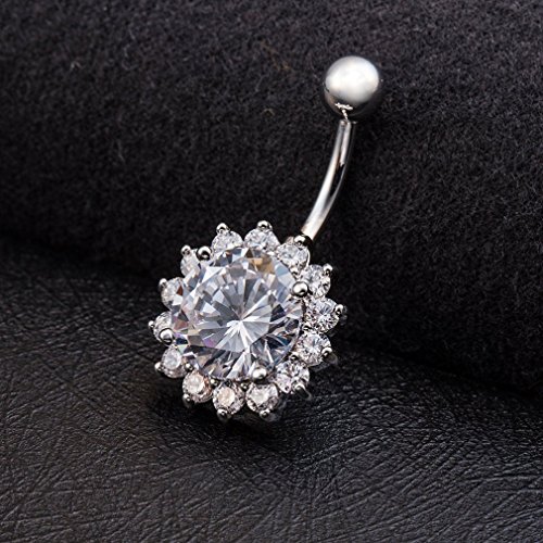 Vcmart Girasol Anillo de Vientre Anillos 316L quirúrgico de Acero 14g Cuerpo Joyas Piercing (Blanco)