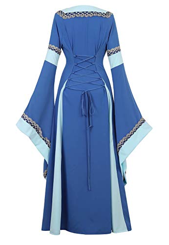 Vestido Medieval Renacimiento Mujer Vintage Victoriano gotico con Manga Larga de Llamarada Disfraz Princesa Azul m