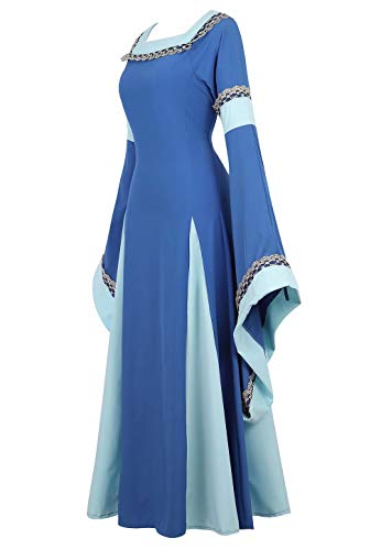 Vestido Medieval Renacimiento Mujer Vintage Victoriano gotico con Manga Larga de Llamarada Disfraz Princesa Azul m