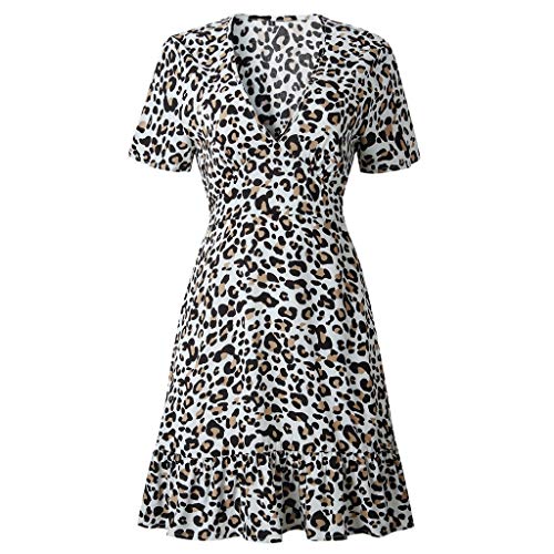 Vestidos para Mujer,Elegante Fiesta Sexys Vestidos Vestido de Cóctel Leopardo Cuello en v Vestido de Noche Vestido Moda Slim Fit Vestidos Corta Manga Corta vpass