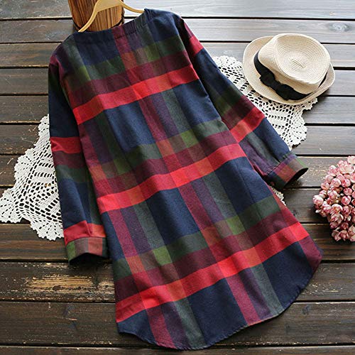 Vestidos para Mujer,Verano Vestidos Casual Cuadros Blusa Camiseta Tops Elegante Vestidos de Mujer Cortos vpass Manga Larga con Bolsillo