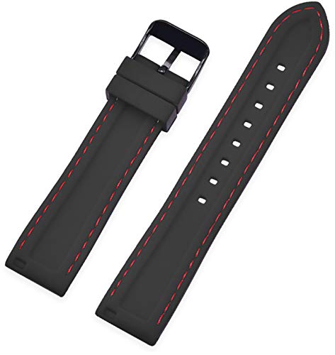 Vinband Correa Reloj Quick Release Recambios Correa Relojes Caucho - 18mm, 20mm, 22mm, 24mm Silicona Correa Reloj con Hebilla de Acero Inoxidable Cepillado (22mm, Red Stitches)