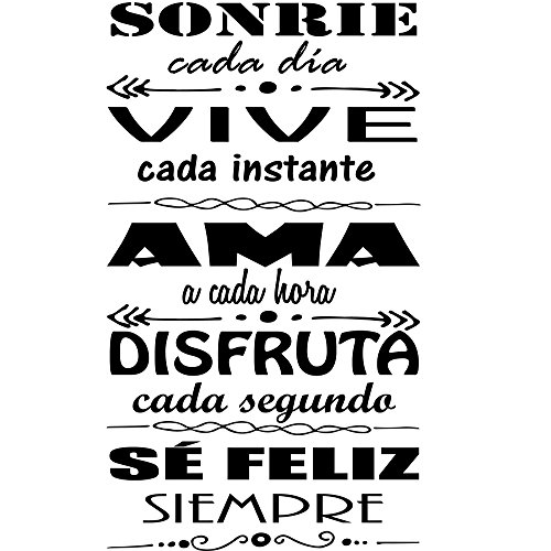 Vinilo Pared “Sonrie cada dia, vive cada momento." vinilo frases motivadoras. DC-16136 (Vinilo de corte, 90x42cm)