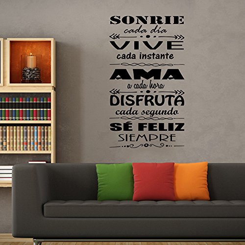 Vinilo Pared “Sonrie cada dia, vive cada momento." vinilo frases motivadoras. DC-16136 (Vinilo de corte, 90x42cm)