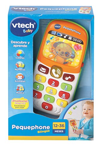 VTech Pequephone bilingüe, teléfono infantil con luces, sonidos y canciones en inglés y español, multicolor (80-138147)