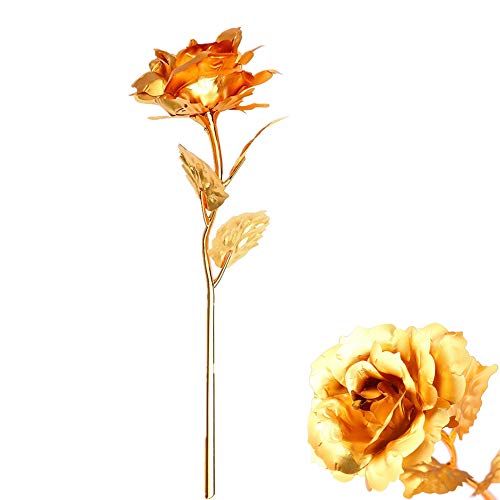 WeFoonLo Artificial Flor de Rosa de Oro de 24 Quilates. Rosa de plástico bañada en plástico con Caja de Regalo para el Día de la Madre, Día de San Valentín, Cumpleaños, Día de Acción de Gracias(Oro)