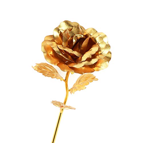 WeFoonLo Artificial Flor de Rosa de Oro de 24 Quilates. Rosa de plástico bañada en plástico con Caja de Regalo para el Día de la Madre, Día de San Valentín, Cumpleaños, Día de Acción de Gracias(Oro)