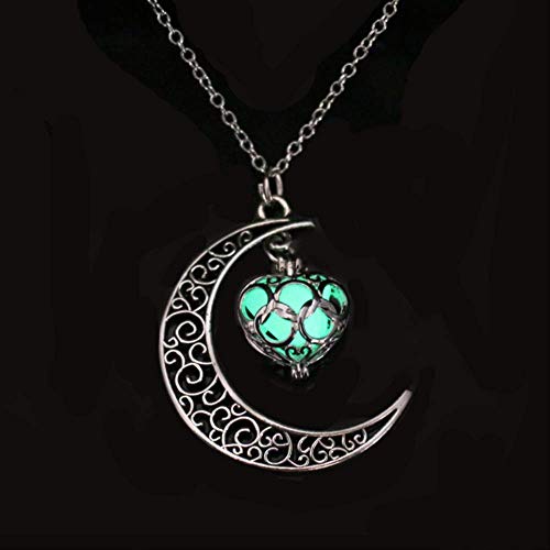 WHKJ Hollow Lune En Forme De Cœur Pendentif Collier Couple Lueur Amour Nuit Lumière Pierre Pendentif Teen Fashion Accessoires Simples