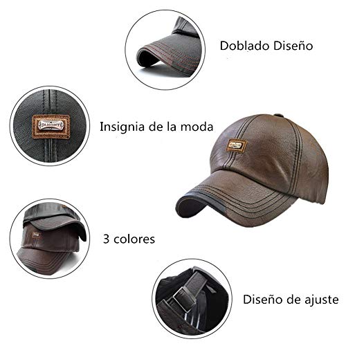 Wiemoon Hombres Gorras Gorra de Béisbol PU Deporte Al Aire Libre Hombres Sombreros Café Ligero 56-60 CM