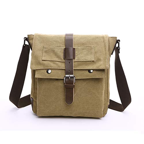 Wind Took Bolso Bandolera de Lona Bolso Mensajero Bolso de Hombro Unisex Bolsos Cruzados Shoulder Bag Bolso Casual para Trabajo Viaje Diario Caqui