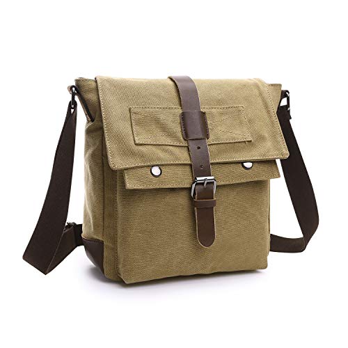 Wind Took Bolso Bandolera de Lona Bolso Mensajero Bolso de Hombro Unisex Bolsos Cruzados Shoulder Bag Bolso Casual para Trabajo Viaje Diario Caqui