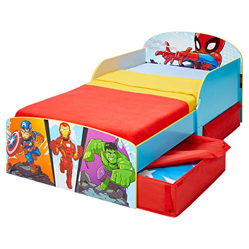 Worlds Apart Marvel Superhéroes-Cama Infantil para niños pequeños con cajón Inferior, Tela, 142x77x59cm