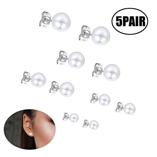 Xhuan pendientes de bola de acero inoxidable para mujer, perlas de imitación, hipoalergénico, 4 mm-8 mm de ancho, Simple（-）